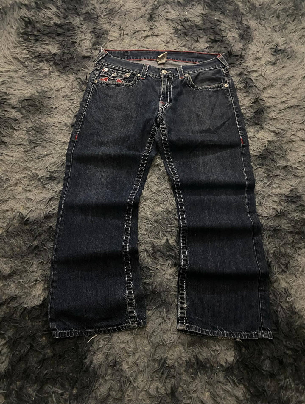 True Religion Vintage Horseshoe Embroidery Flare Denim Jeans