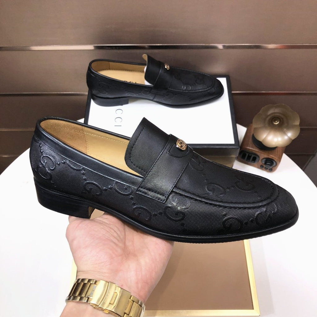Gucci Black Embossed Leather Loafers - Rounded Toe