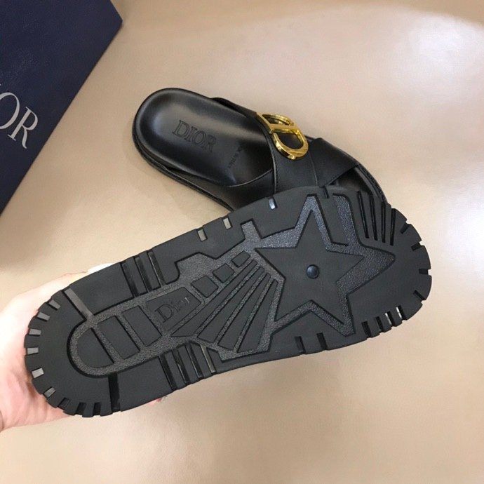 Dior Men's Black Gold-Tone Hardware Slide Sandals